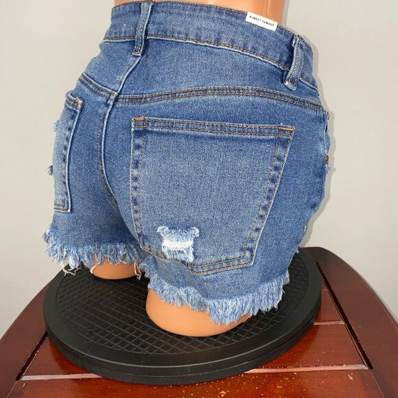Almost Famous Juniors 3 Distressed Denim Fringe Hem Shorts Boho Festival Summer - Picture 6 of 11